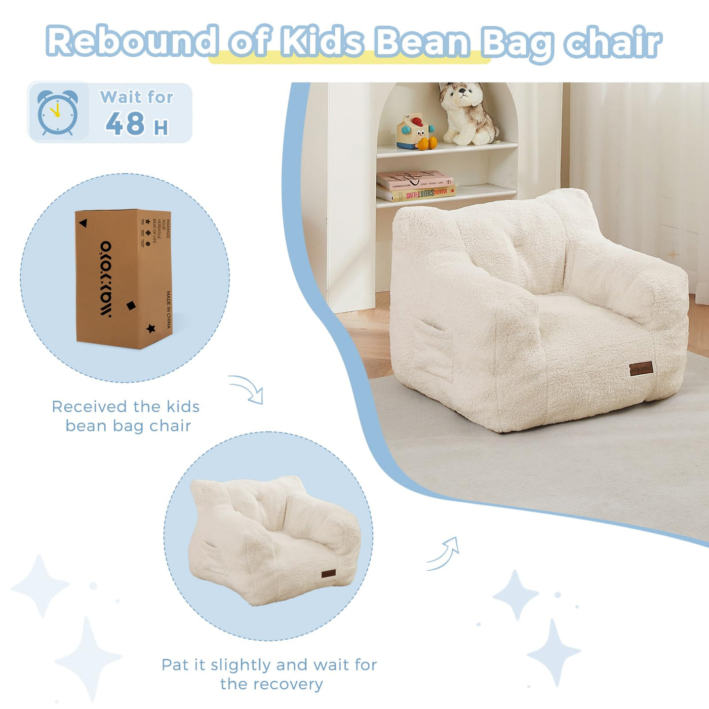 MAXYOYO Kids Sherpa Bean Bag Chair, Teddy Lazy Sofa for Girls and Boys,  Beige