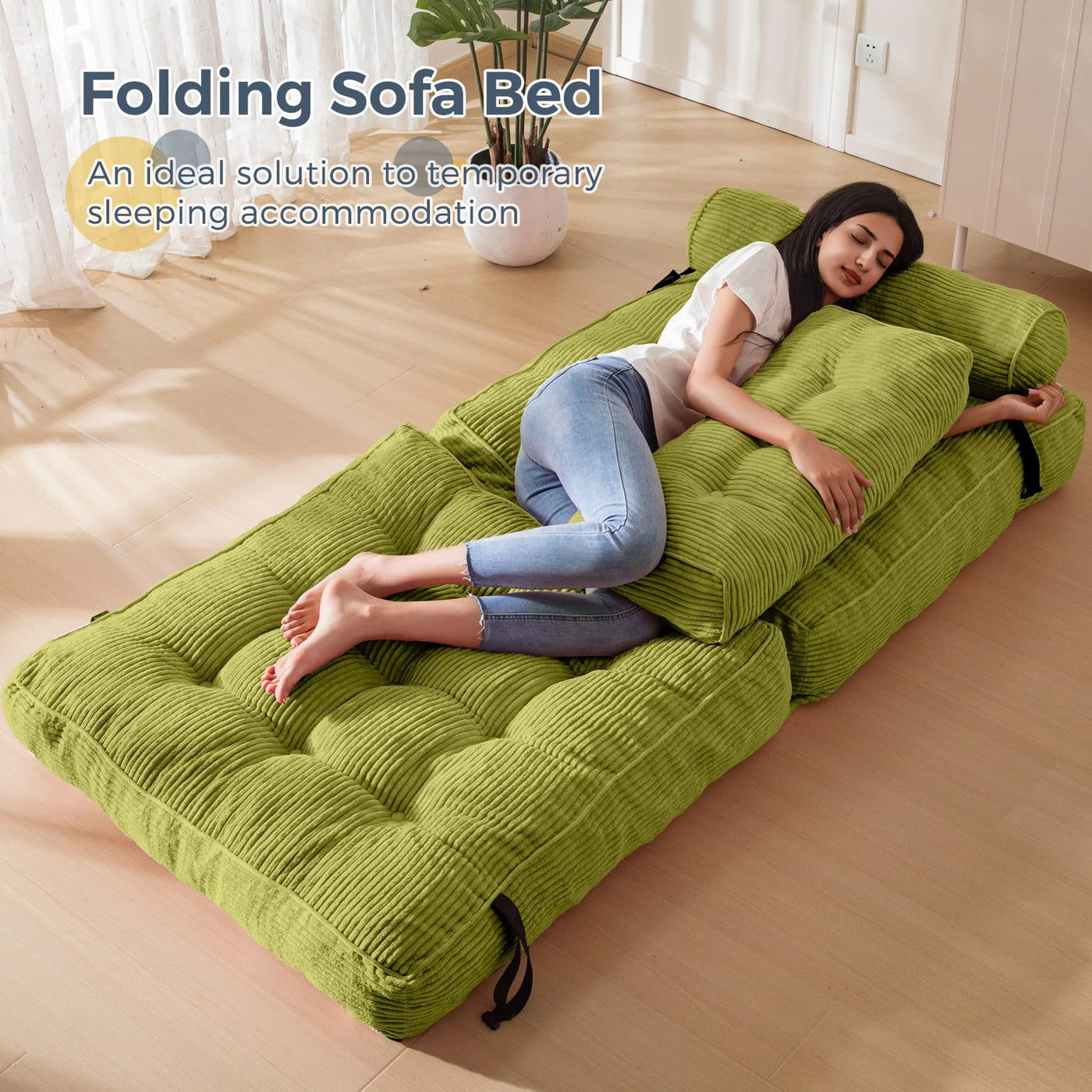 corduroy bean bag folding sofa#color_green