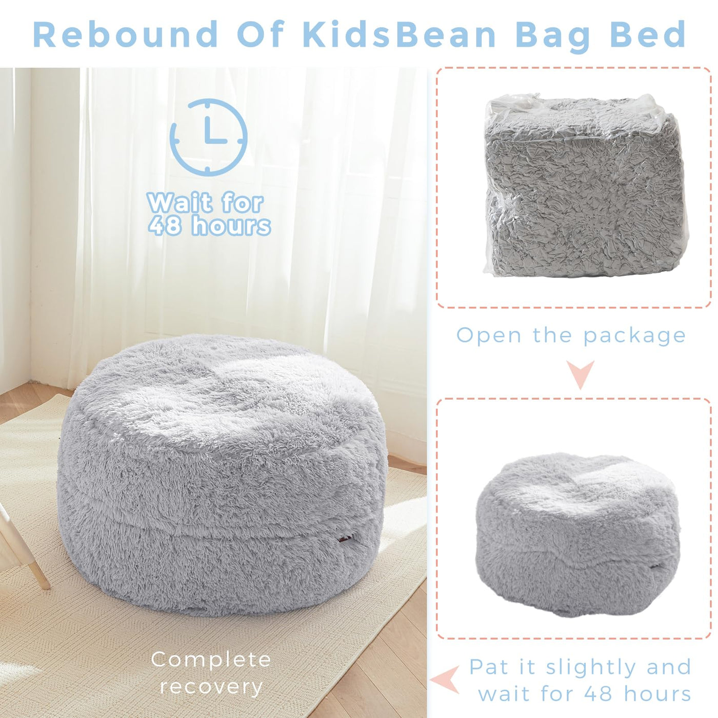 MAXYOYO Bean Bag Chair Bed for Kids, Plush Convertible Bean Bag Folds from Chair to Floor Mattress, Grey