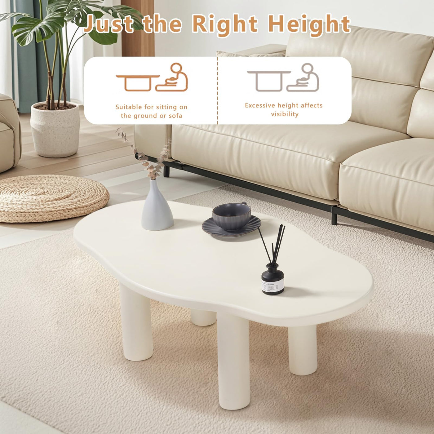 MAXYOYO Cloud Coffee Table - Cute Coffee Table - Irregular Shape Coffee Table with 4 Legs, White