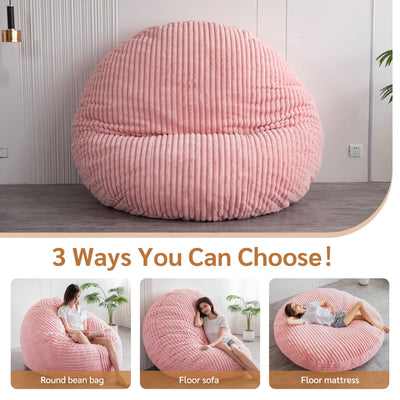 MAXYOYO Giant Bean Bag Chair for Adult, Round Soft Striped Faux Fur BeanBag, Pink