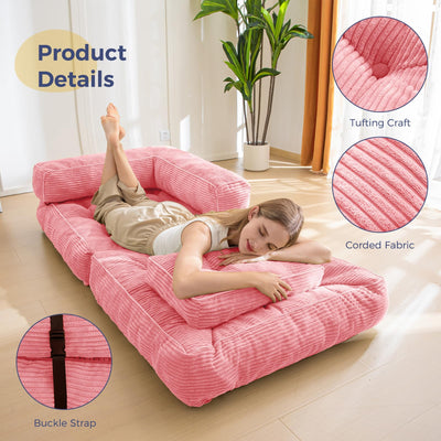 MAXYOYO Folding Sofa Bed, L-Shaped Convertible Sofa Bed with Armrest Foldable Sleeper Sofa, Pink