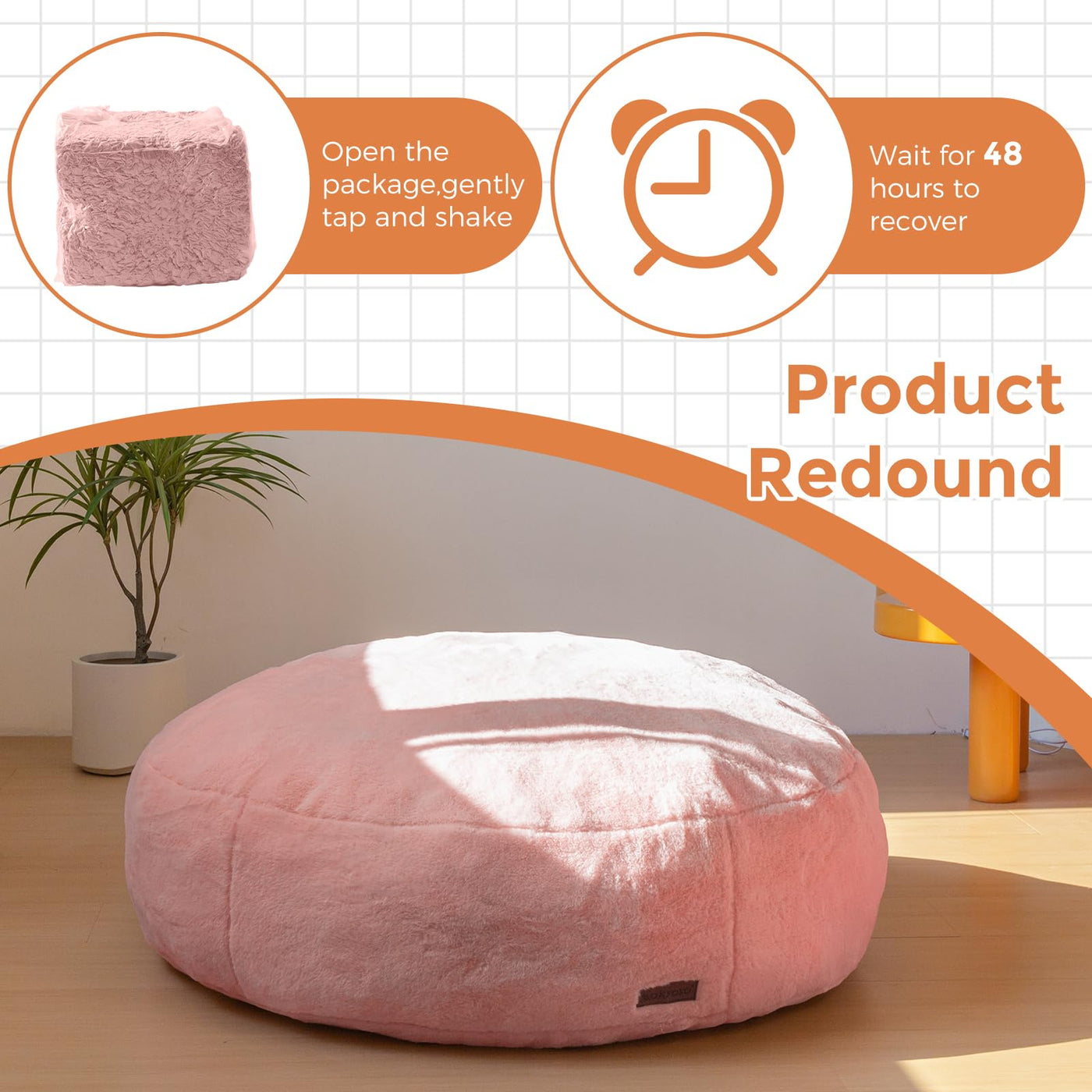 MAXYOYO 3 in 1 Kids Bean Bag Chair Bed, Faux Fur Round Child Floor Sofa for Gaming, Reading (Pink)