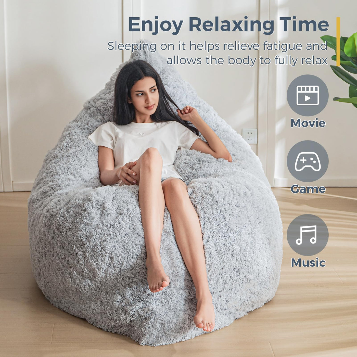 MAXYOYO 3 in 1 Bean Bag Chair, Giant Bean Bag Sofa Bed, Floor Mattress with High-Density Foam Filling, Grey