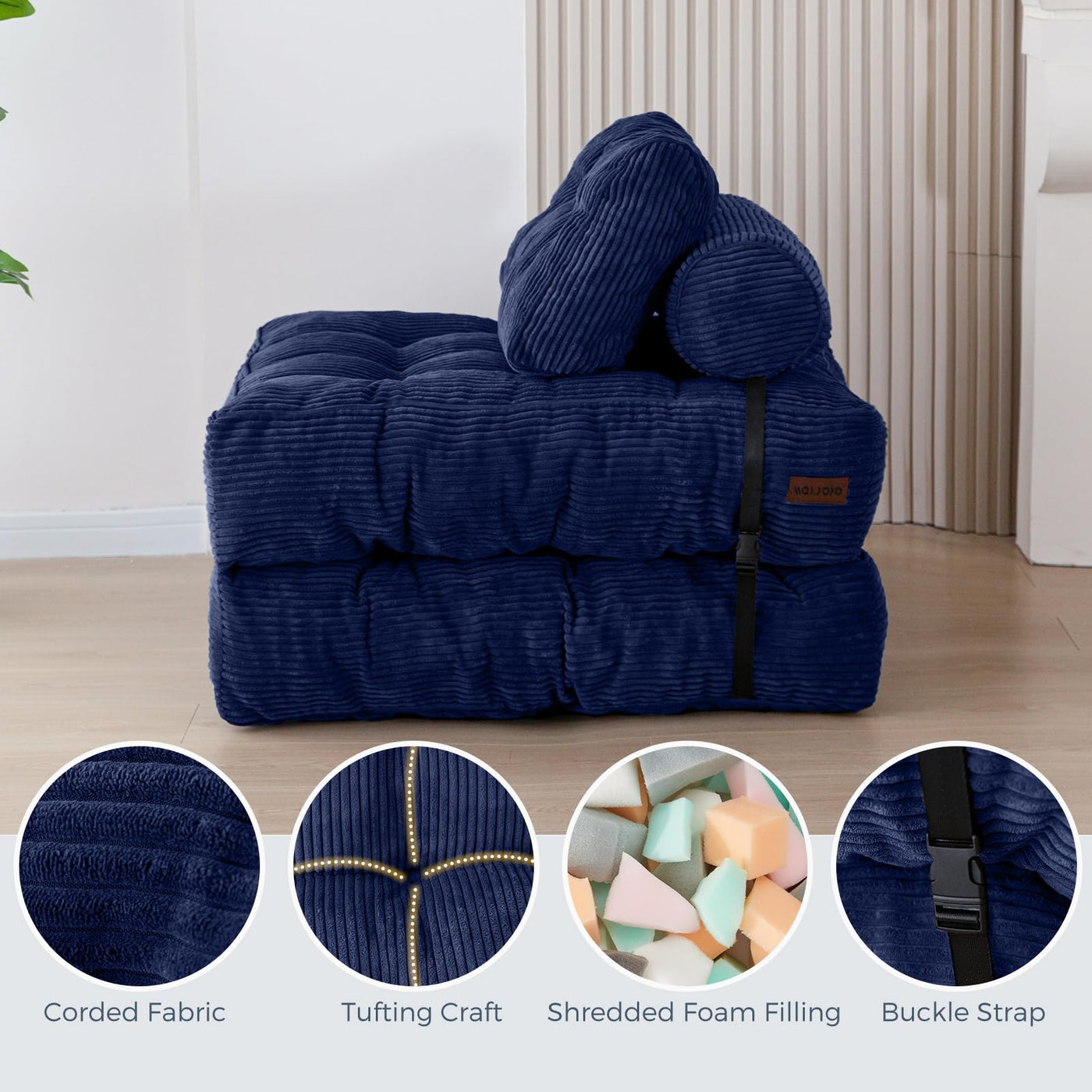 corduroy bean bag folding sofa#color_navy