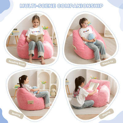 MAXYOYO Kids Bean Bag Chair, Corduroy Bean Bag Couch with Handle and Pocket for Gaming Reading Relaxing, Pink