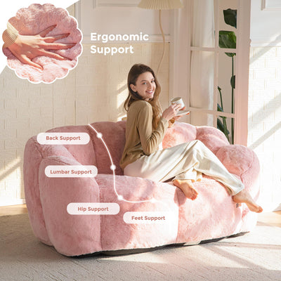 MAXYOYO Bean Bag Chair, Ultra Soft Faux Fur Loveseat Floral Petal Back Sofa for Adults, Double Size (Pink)