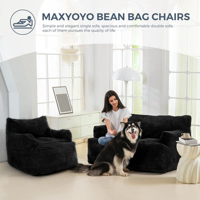 MAXYOYO Oversized Bean Bag Chair for Adults, 2-Seater Loveseat  Bean Bag Couch with Filler for Living Room, Black