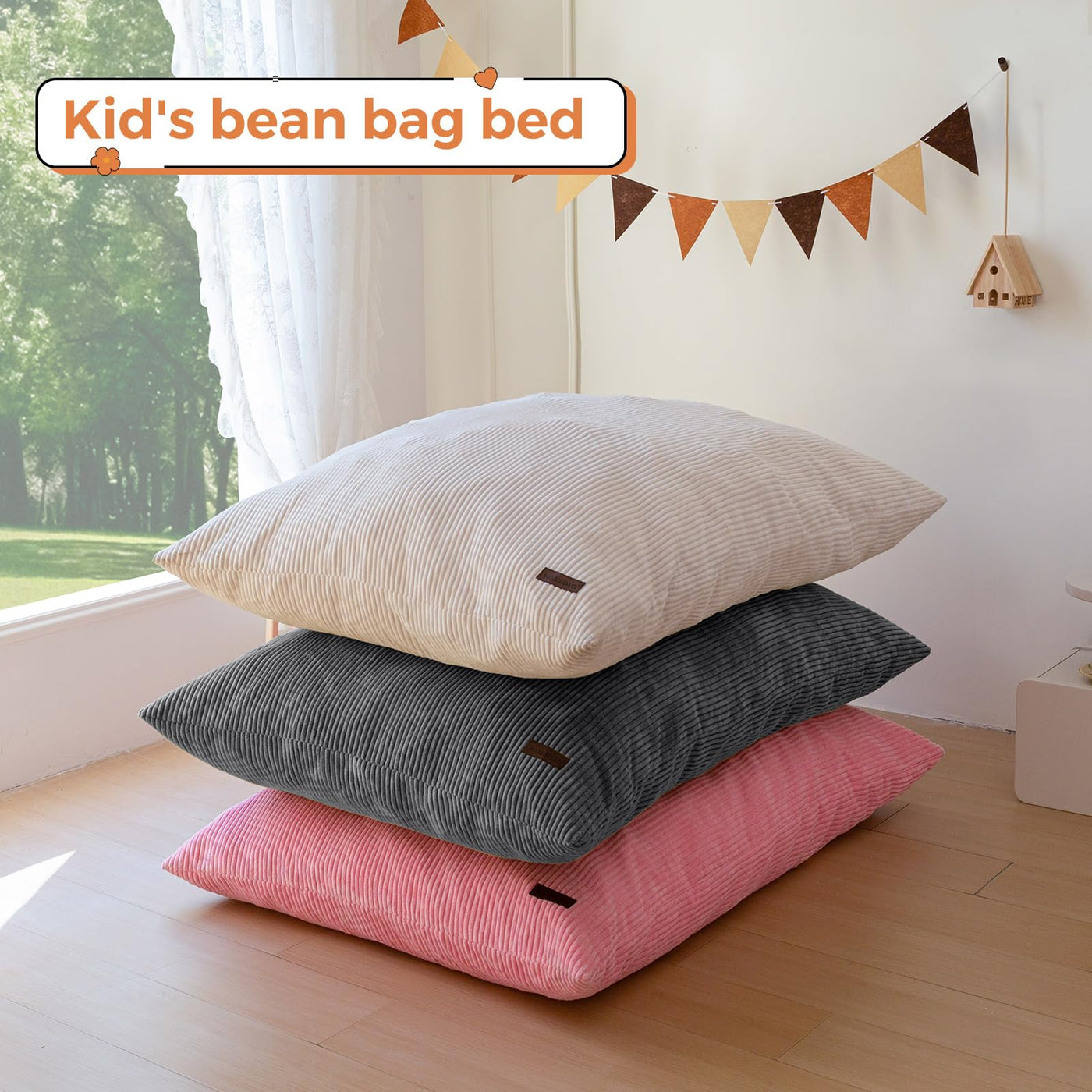 MAXYOYO 3-in-1 Kids Convertible Bean Bag Chair & Bed, Child Floor Sofa for Gaming, Reading, Dark Grey