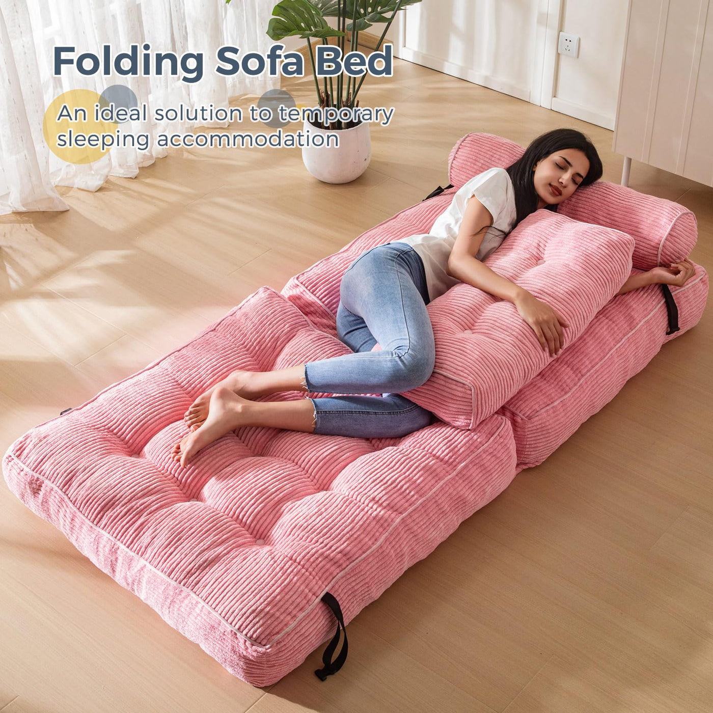 corduroy bean bag folding sofa#color_pink