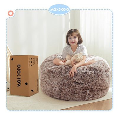 MAXYOYO Bean Bag Chair Bed for Kids, Plush Convertible Bean Bag Folds from Chair to Floor Mattress, Coffee