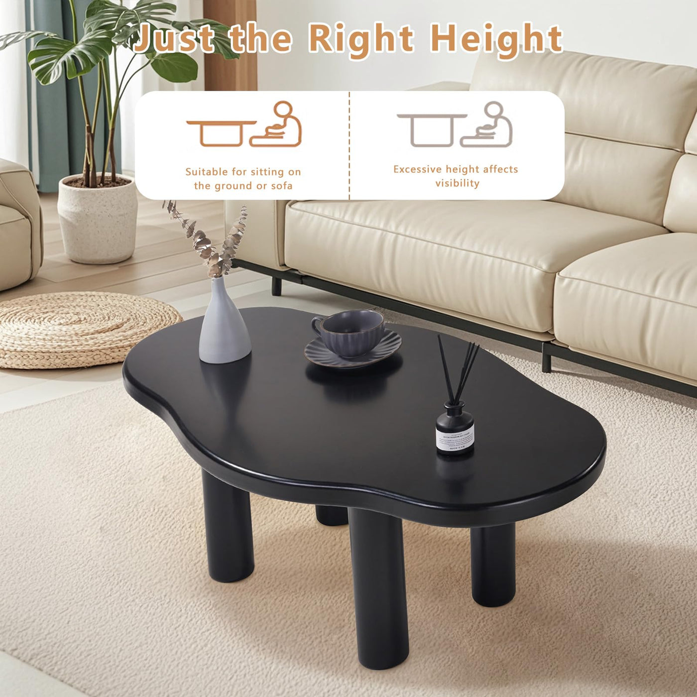 MAXYOYO Cloud Coffee Table - Cute Coffee Table - Irregular Shape Coffee Table with 4 Legs, Black