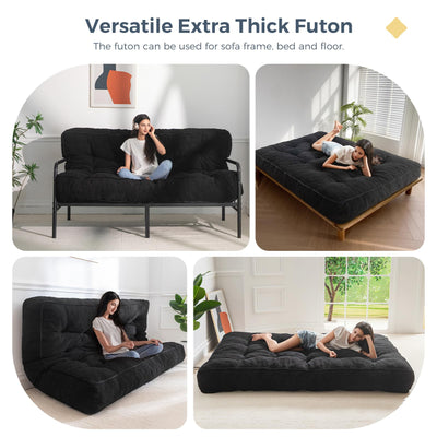 MAXYOYO 8" Tufted Futon Sofa Couch Bed, Thick Thick Boucle Floor Futon Mattress for Adults (Mattress Only), Black