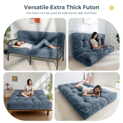 MAXYOYO 8" Tufted Futon Sofa Couch Bed, Thick Thick Boucle Floor Futon Mattress for Adults (Mattress Only), Dusty Blue