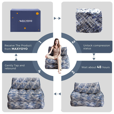 MAXYOYO Folding Sofa Bed, Convertible Sleeper Chair with Pillow, Soft Fold Out Chair Bed, Mix Blue