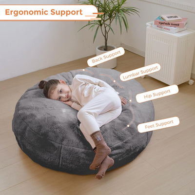 MAXYOYO 3 in 1 Kids Bean Bag Chair Bed, Faux Fur Round Child Floor Sofa for Gaming, Reading (Dark Grey)