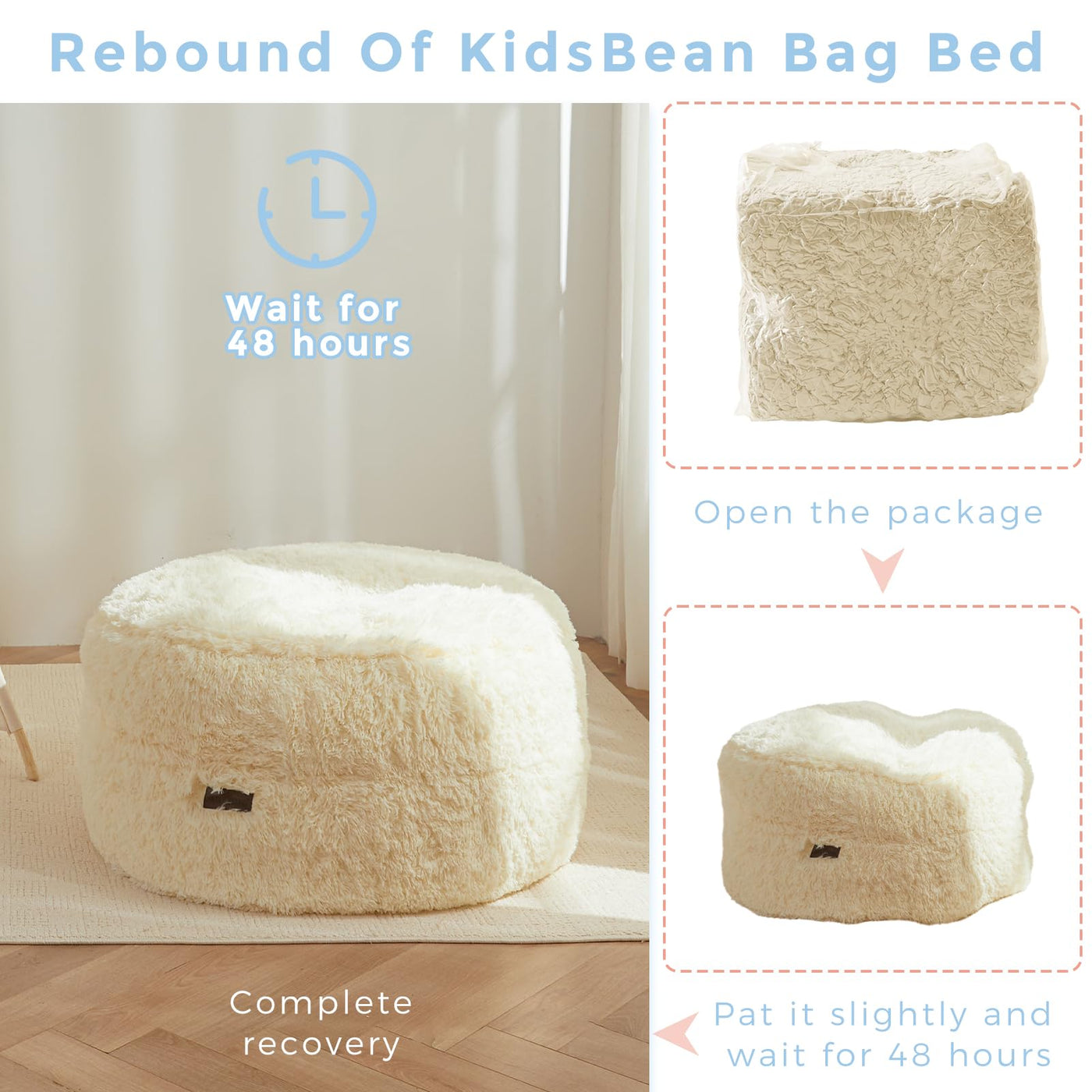 MAXYOYO Bean Bag Chair Bed for Kids, Plush Convertible Bean Bag Folds from Chair to Floor Mattress, Beige