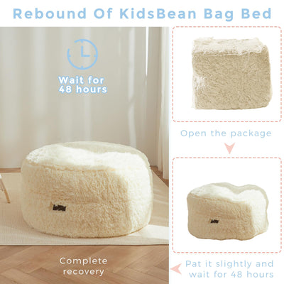 MAXYOYO Bean Bag Chair Bed for Kids, Plush Convertible Bean Bag Folds from Chair to Floor Mattress, Beige