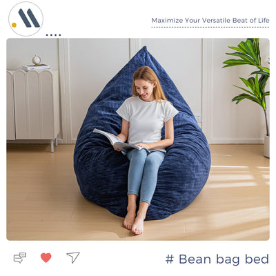 MAXYOYO 3 in 1 Bean Bag Chair, Giant Pillow Lounger for Livingroom Bedroom, Navy