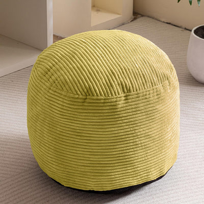 MAXYOYO Round Stuffed Pouf Ottoman, Corduroy Poufs with Foam Chunk Filling, 20 X 15In, Green