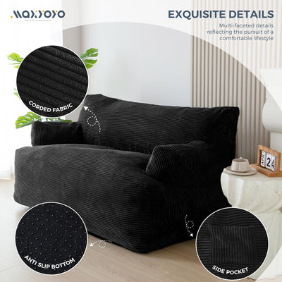 MAXYOYO Oversized Bean Bag Chair for Adults, 2-Seater Loveseat  Bean Bag Couch with Filler for Living Room, Black