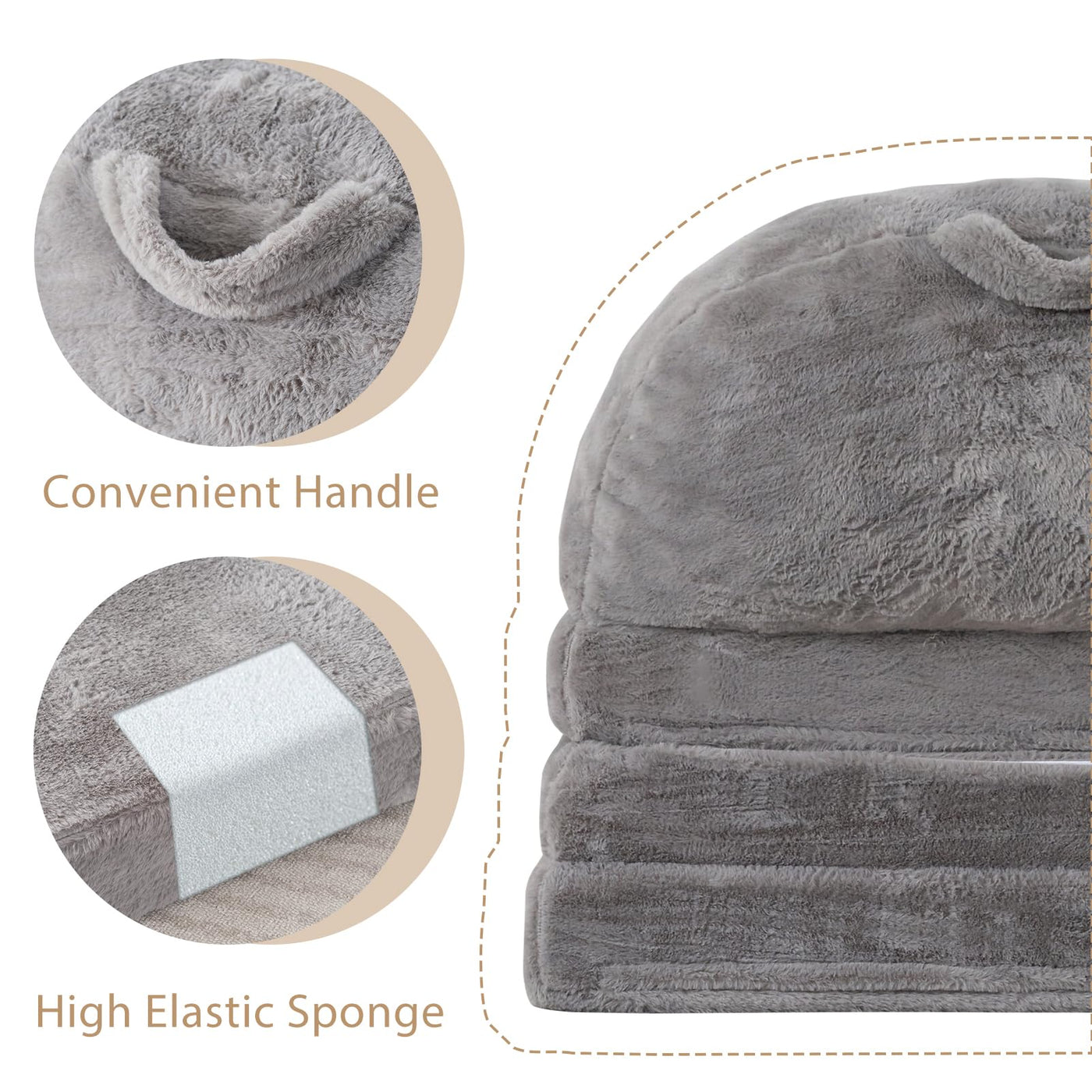 MAXYOYO Bean Bag Chair Folding Sofa Bed for Adult, Convertible Floor Mattress Sofa Sleeper Bed, Grey