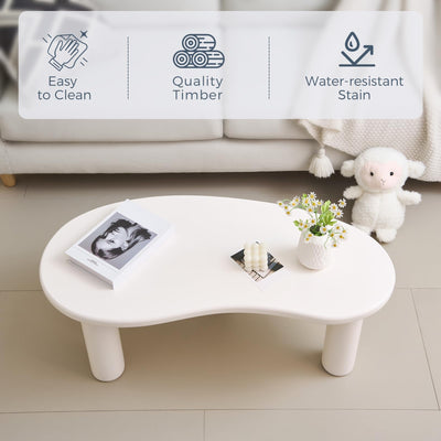 MAXYOYO 35.4 "Coffee Table, Irregular Cashew Shaped Coffee Table, Cute Cloud Coffee Table, Central Rounded Low Table, White