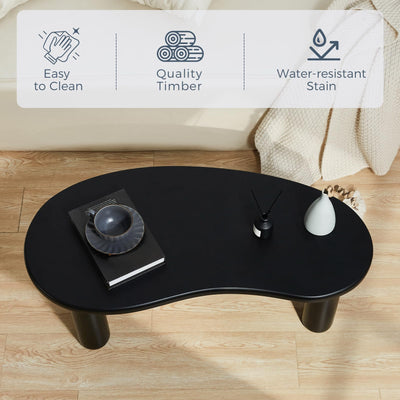 MAXYOYO 35.4 "Coffee Table, Irregular Cashew Shaped Coffee Table, Cute Cloud Coffee Table, Central Rounded Low Table, Black