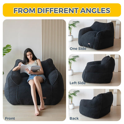 MAXYOYO Giant Bean Bag Chair for Adults, Large Fluffy Bean Bag Couch for Living Room with Decorative Edges, Black