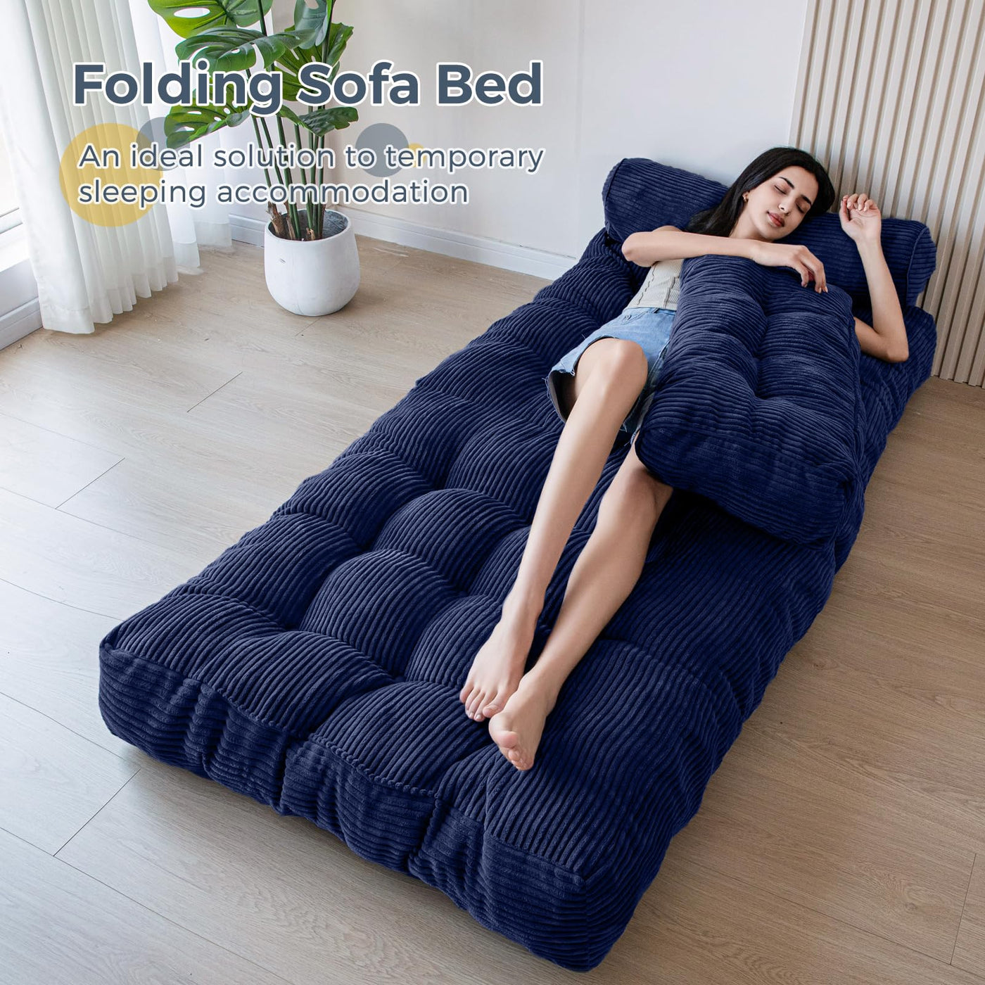 corduroy bean bag folding sofa#color_navy