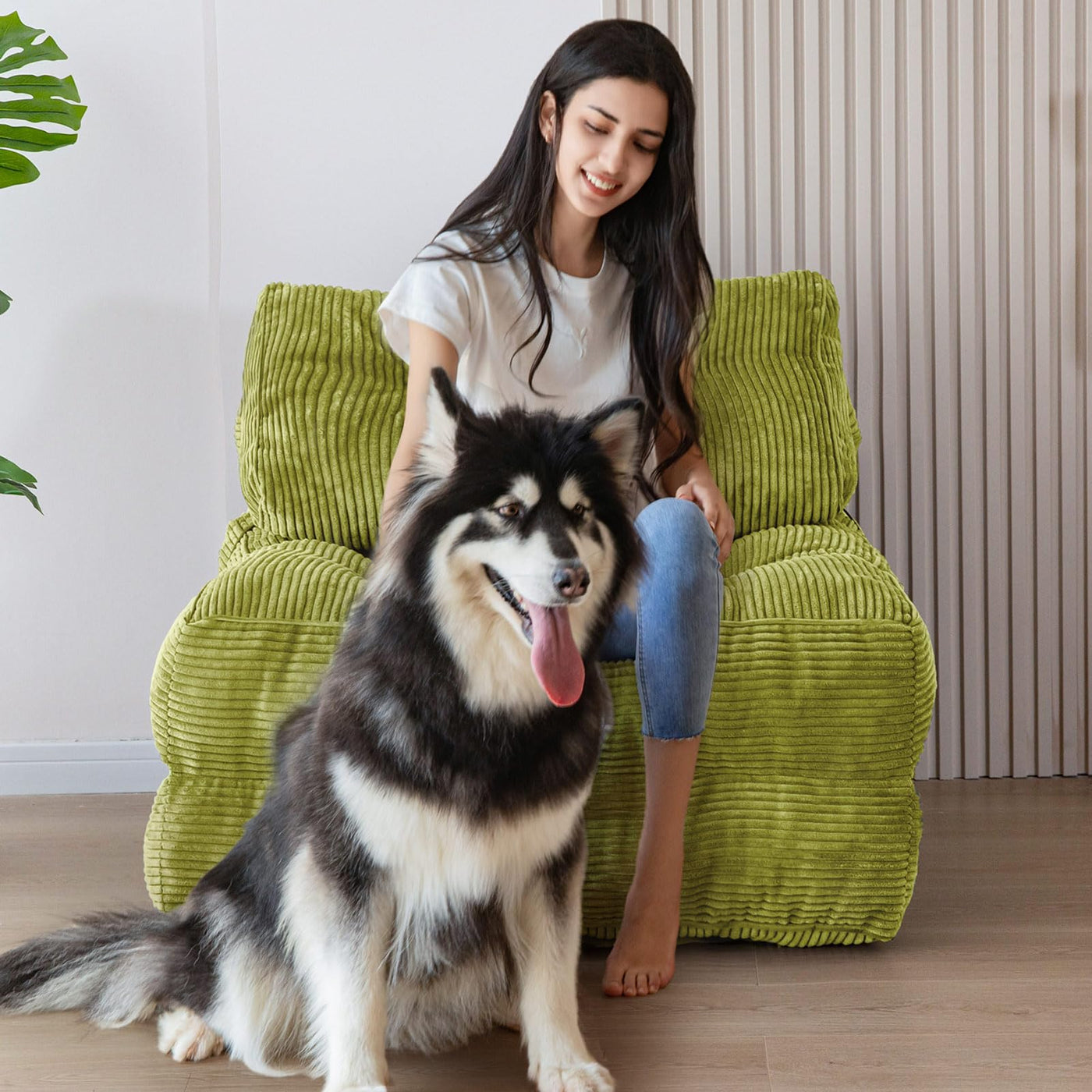 corduroy bean bag folding sofa#color_green