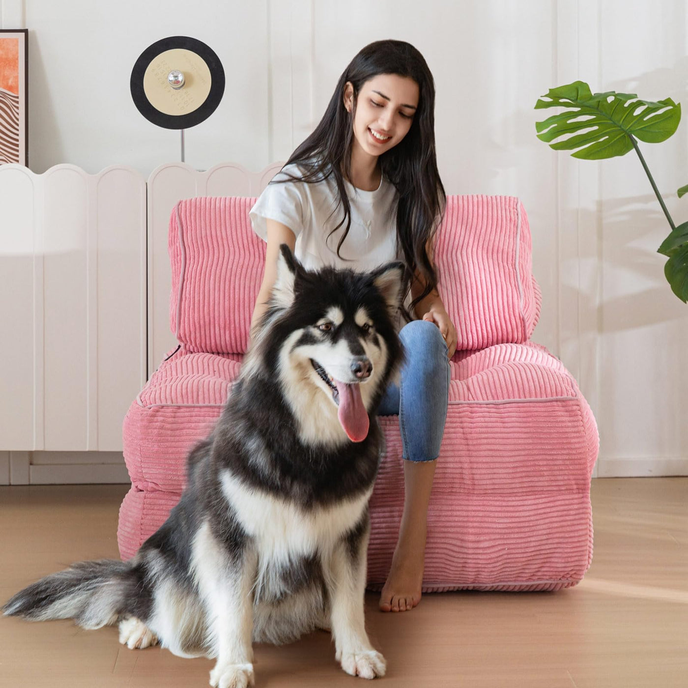 corduroy bean bag folding sofa#color_pink