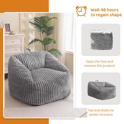 MAXYOYO Bean Bag Chair, Floor Sofa with Handle and Pocket for Living Room, Grey