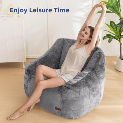 MAXYOYO Bean Bag Chair, Faux Fur Oversized Bean Bag Couch with High Backrest for Living Room, Bedroom, Apartment (Grey)