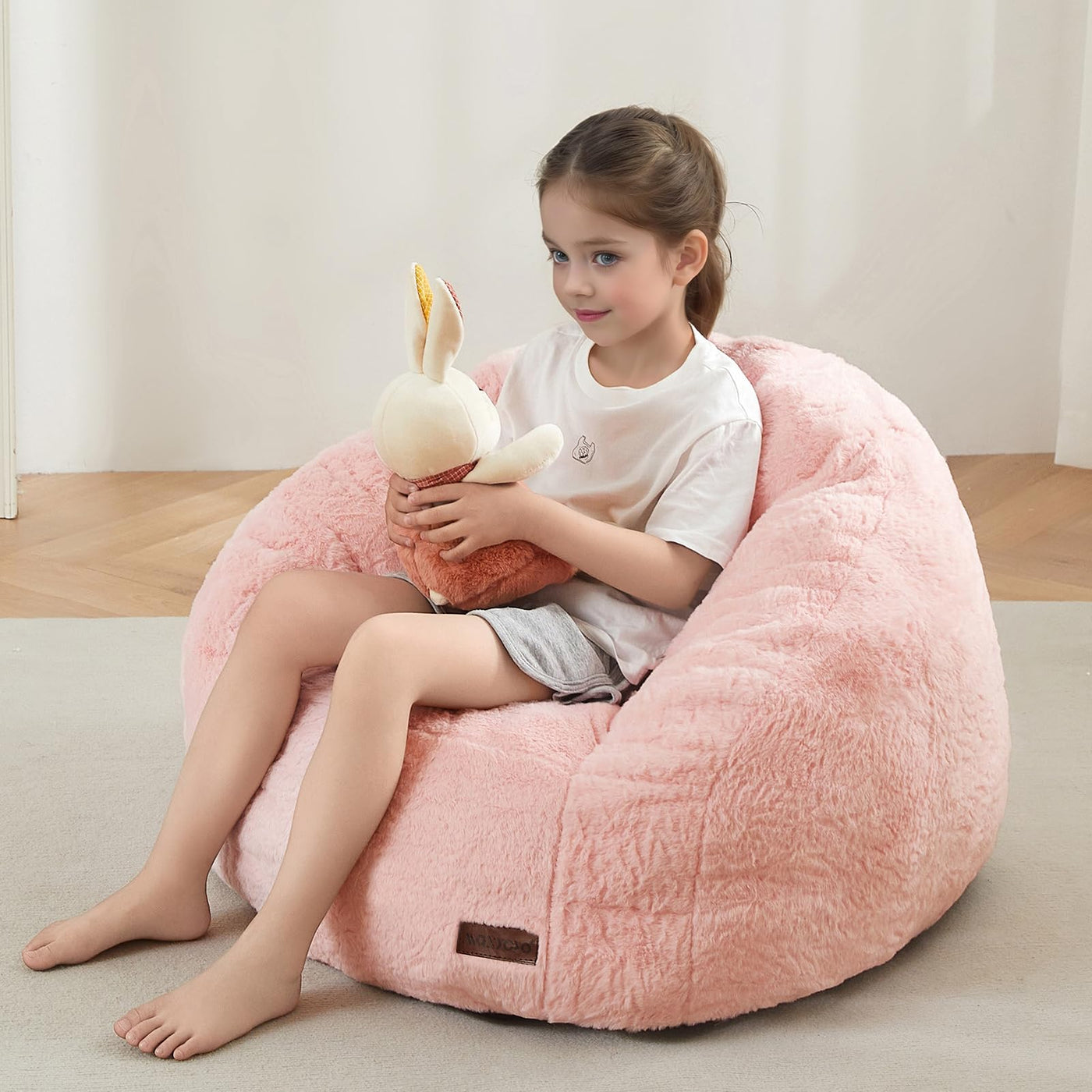 MAXYOYO Bean Bag Chair for Kids, Shell Shaped Bean Bag Couch for Boys and Girls, Pink