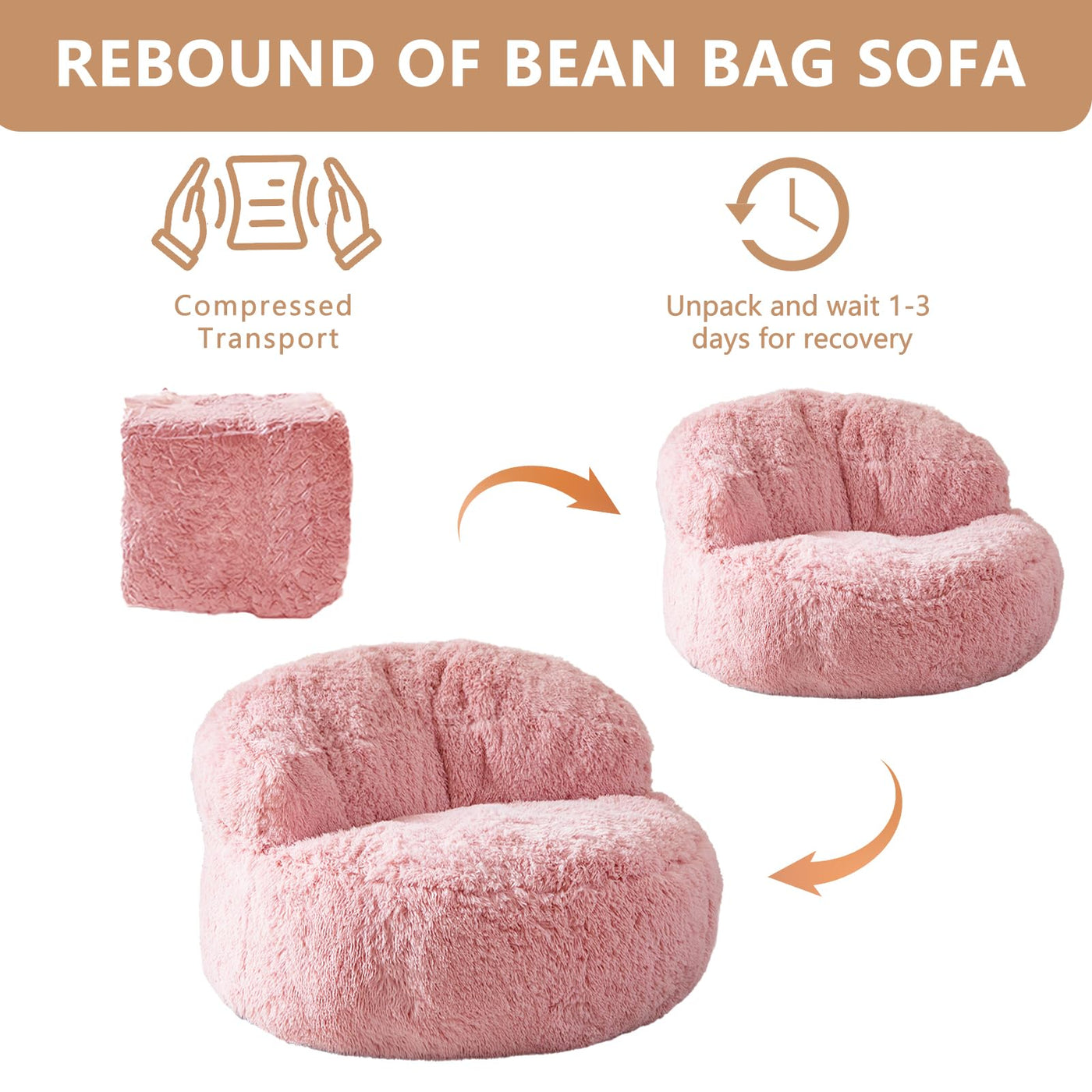 MAXYOYO Giant Bean Bag Chair, Faux Fur Bean Bag Couch for Adults, Accent Chair with Pocket, Pink