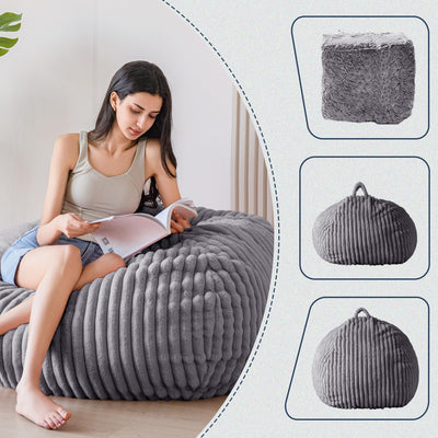 MAXYOYO Bean Bag Chair for Adults, 3ft Striped Faux Fur Lazy Sofa for Living Room Bedroom, Darkgrey