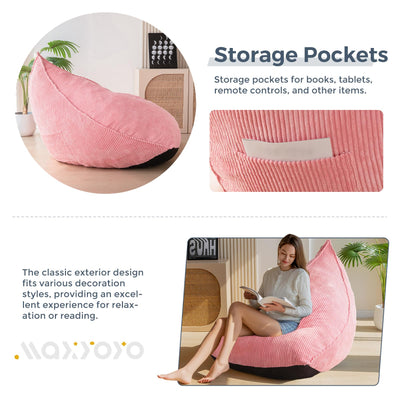 MAXYOYO Corduroy Bean Bag Chairs for Adult, Bean Bag Couch with Filler, Soft Lazy Sofa 43"x41"x35", Pink