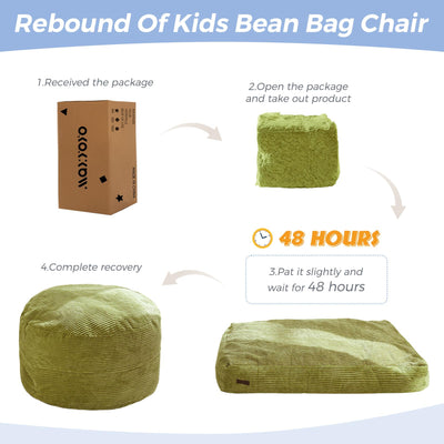 MAXYOYO Corduroy Bean Bag Chair Bed for Kids, Convertible Bean Bag Folds from Chair to Floor Mattress, Green