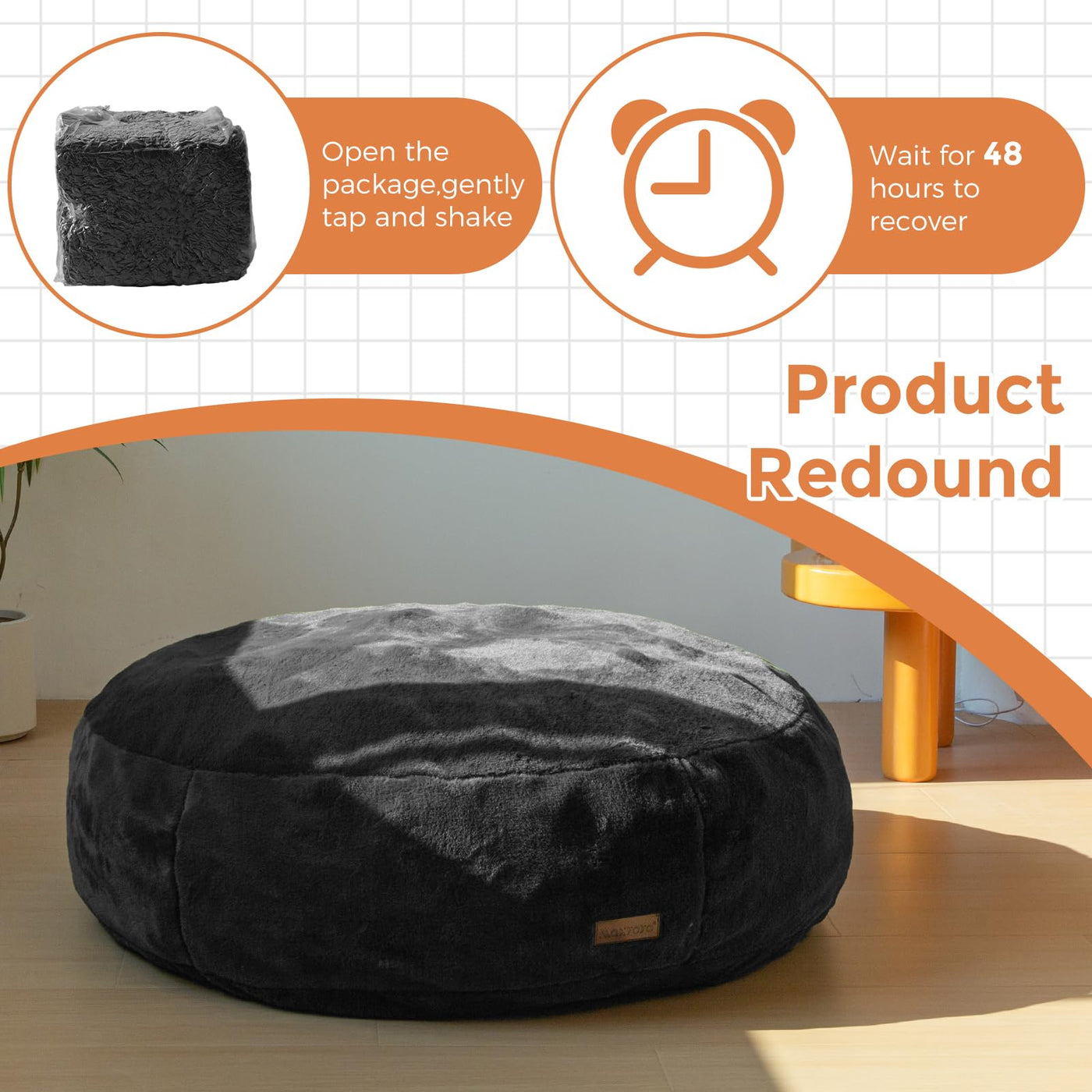 MAXYOYO 3 in 1 Kids Bean Bag Chair Bed, Faux Fur Round Child Floor Sofa for Gaming, Reading (Black)