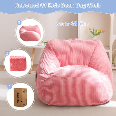 MAXYOYO Kids Bean Bag Chair, Corduroy Bean Bag Couch with Handle and Pocket for Gaming Reading Relaxing, Pink