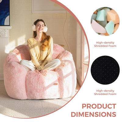 MAXYOYO Bean Bag Chair, Floral Shape Ultra Soft Faux Fur Petal Back Sofa for Adults, Single Size (Pink)