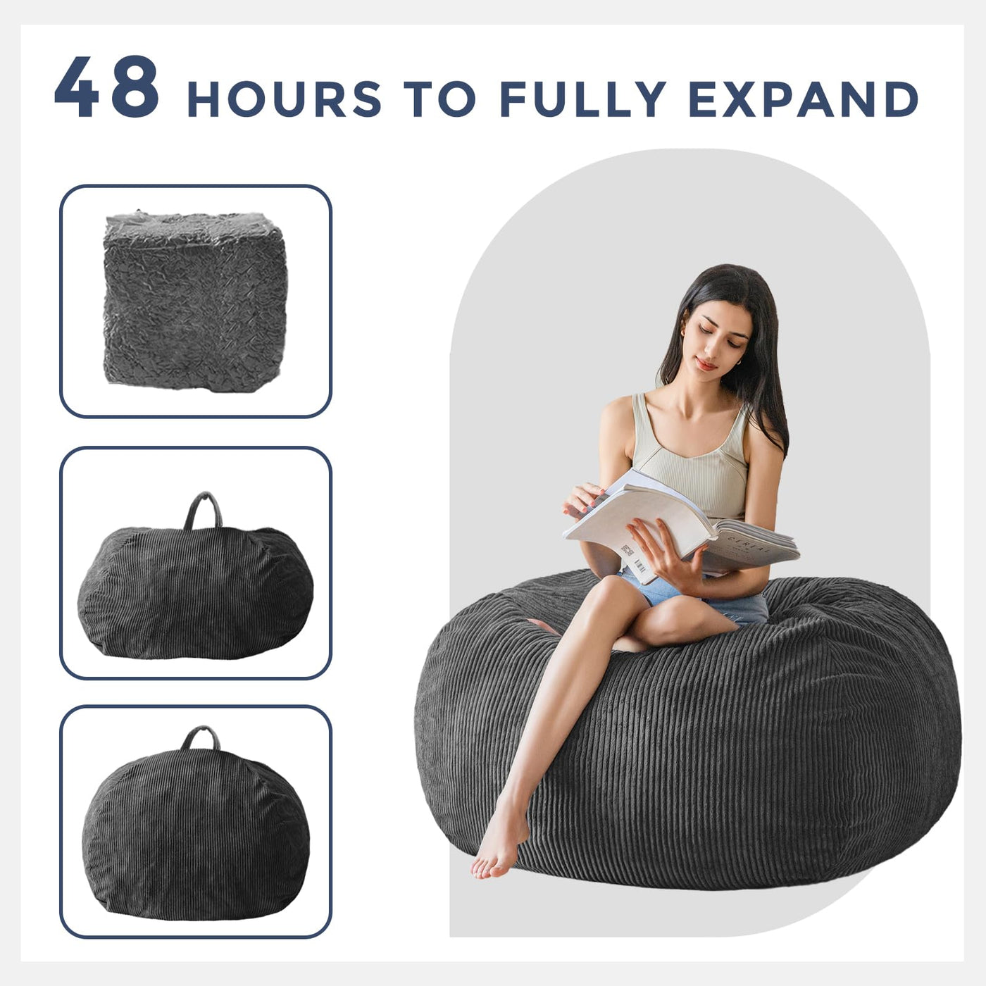 MAXYOYO Corduroy Bean Bag Chair for Adults, Ultra Soft Fur Lazy Sofa, 3 ft, Dark Grey