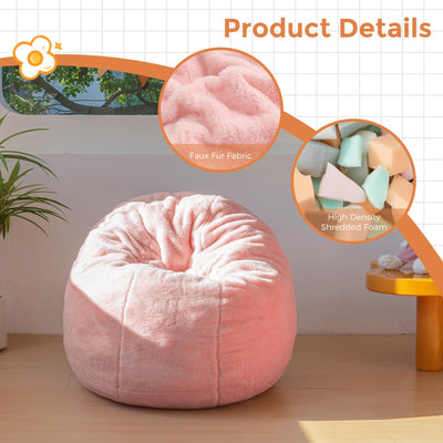 MAXYOYO 3 in 1 Kids Bean Bag Chair Bed, Faux Fur Round Child Floor Sofa for Gaming, Reading (Pink)