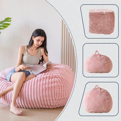 MAXYOYO Bean Bag Chair for Adults, 3ft Striped Faux Fur Lazy Sofa for Living Room Bedroom, Pink