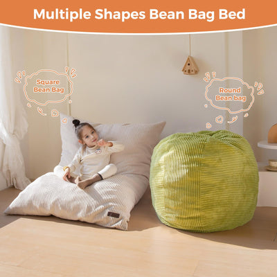 MAXYOYO 3-in-1 Kids Convertible Bean Bag Chair & Bed, Child Floor Sofa for Gaming, Reading, Beige