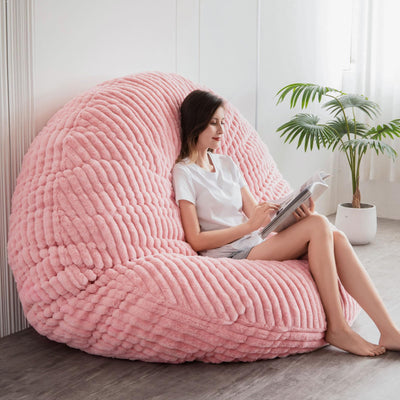 MAXYOYO Giant Bean Bag Chair for Adult, Round Soft Striped Faux Fur BeanBag, Pink