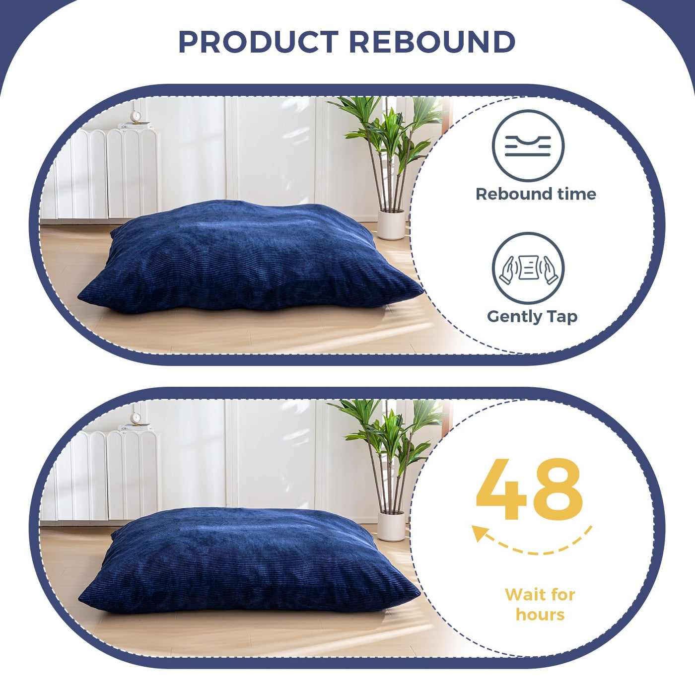 MAXYOYO 3 in 1 Bean Bag Chair, Giant Pillow Lounger for Livingroom Bedroom, Navy