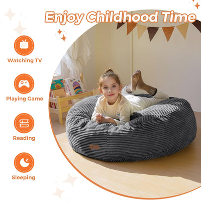 MAXYOYO 3-in-1 Kids Convertible Bean Bag Chair & Bed, Corduroy Round Child Floor Sofa for Gaming, Reading, Dark Grey