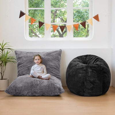 MAXYOYO 3 in 1 Kids Bean Bag Chair Bed, Faux Fur Child Floor Sofa for Gaming, Reading (Dark Grey)